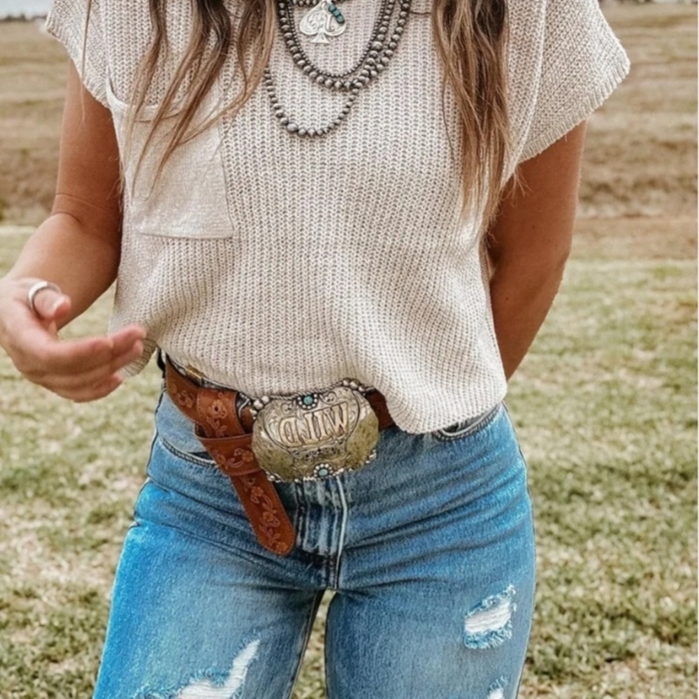 Cream Knit Sweater T-Shirt Style Top